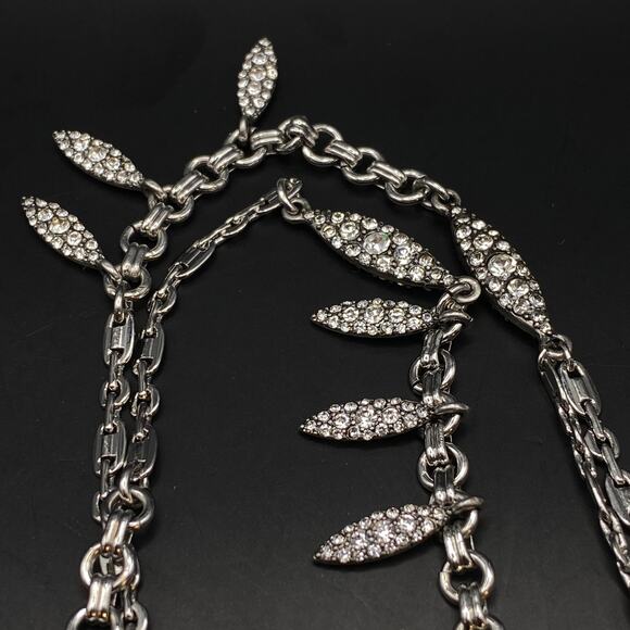 NWOT CLOE + ISABEL Art Deco Crystal Station Chain Long Necklace Silver Tone 30" - Picture 2 of 8